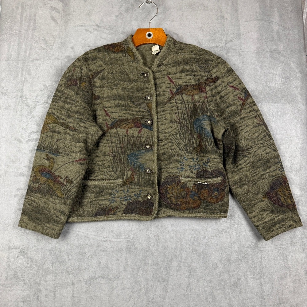 Litza Vintage West Germany Pure Wool Pheasant Hunting Scene Jacket Green Sz 42